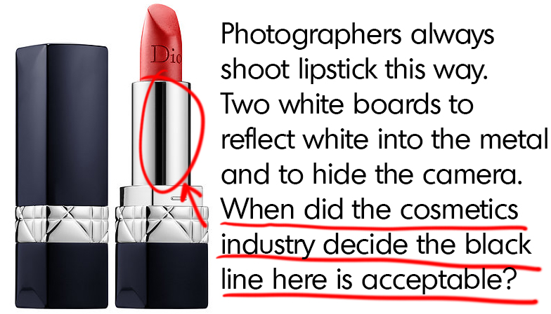 Cosmetic Photography with black lines reflections